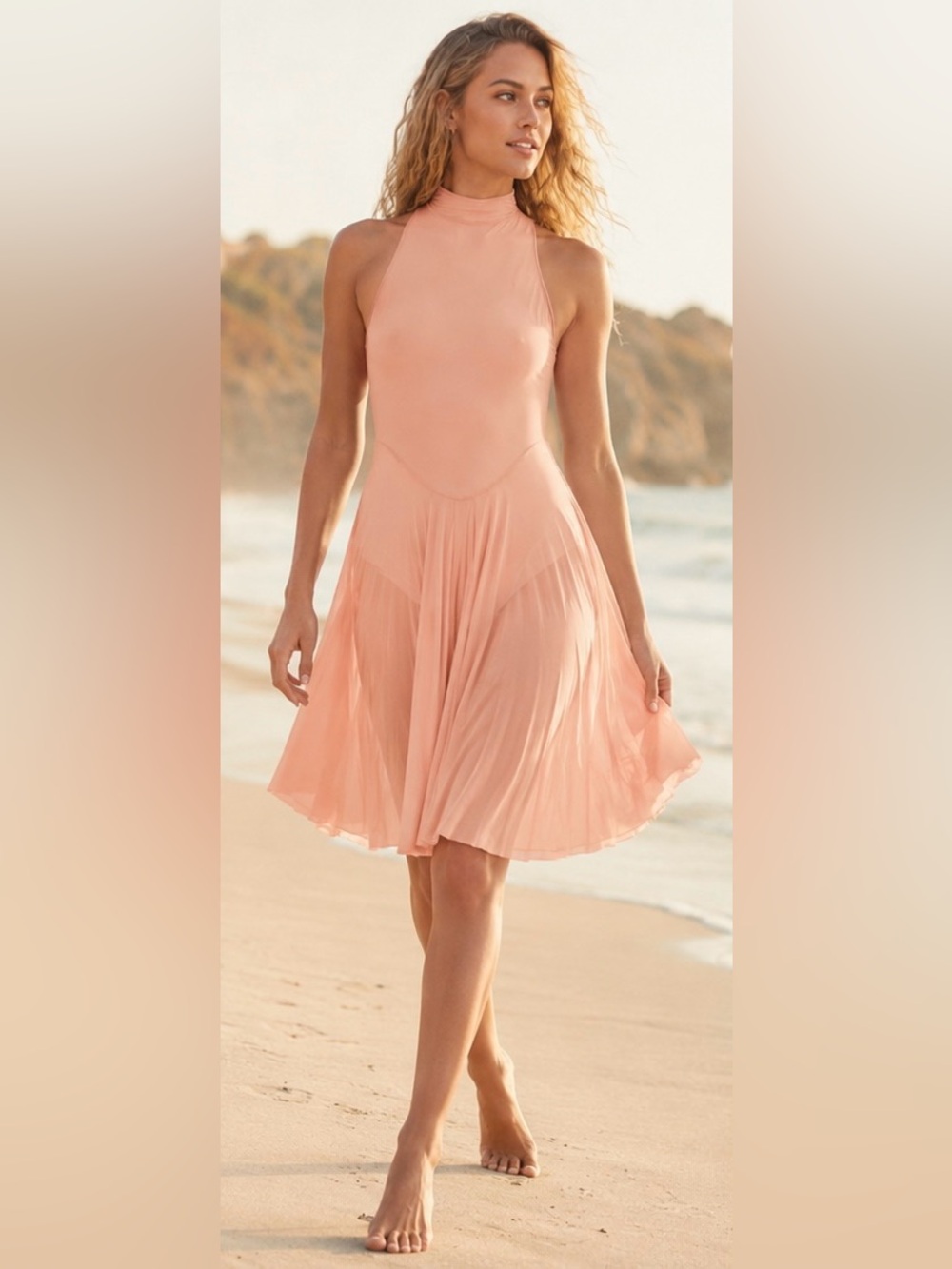 SKIMS Milky Sheer High Neck Midi Dress Desert Clay Size Medium NWOT